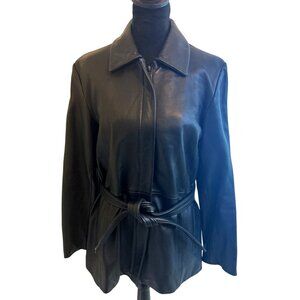 Kenneth Cole Reaction Genuine Leather Jacket Hidden Zipper Belted Women's M